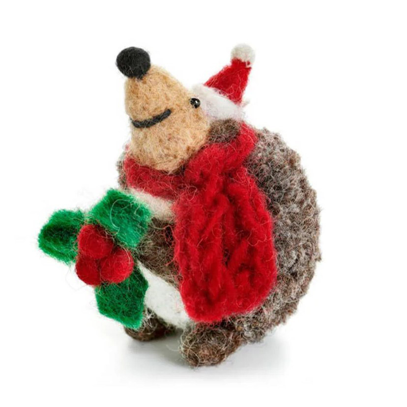 Amica Felt Hedgehog With Holly Sprig 8cm